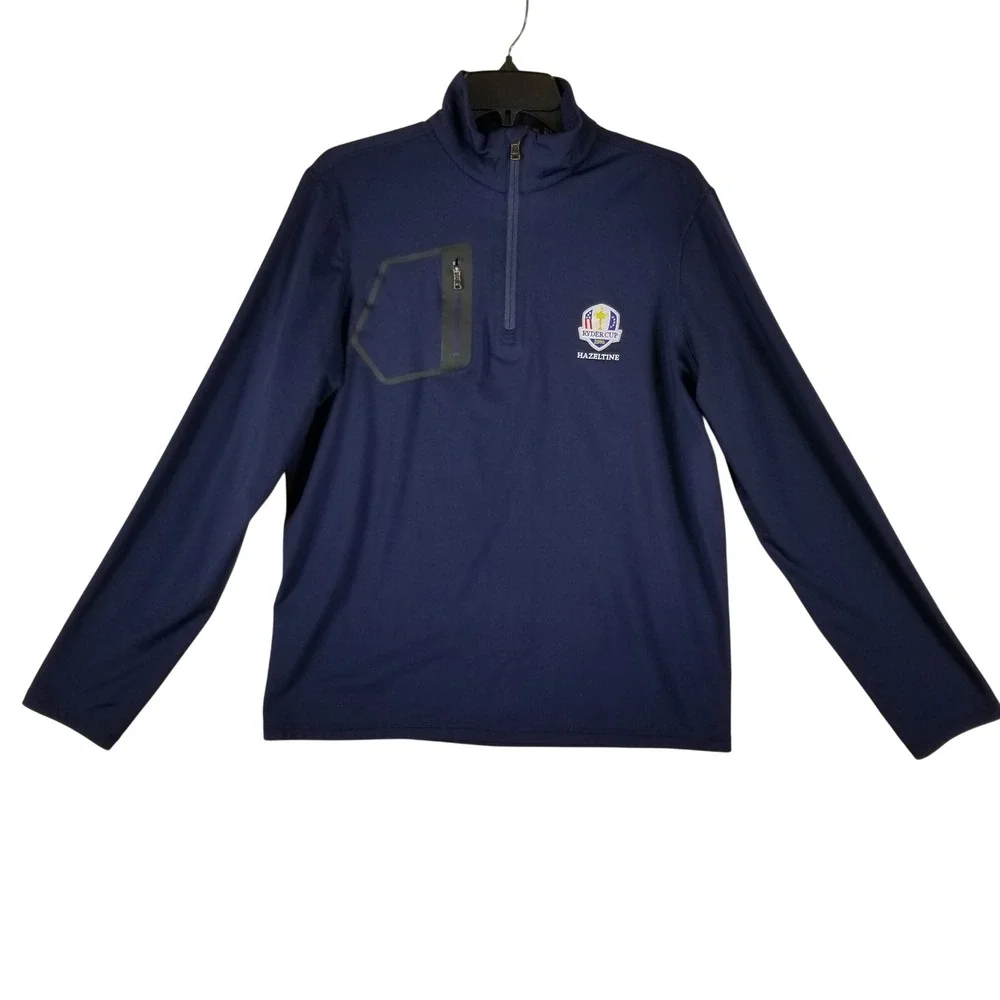 RLX Ralph Lauren Quarter Zip Mens Medium Blue 2016 Ryder Cup Hazeltine Pullover